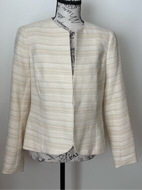 Anne Klein Cream Striped Tweed Blazer